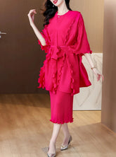 HEYFANCYSTYLE Luxury Japanese Pleats Pleated Formal Dress and Cardigan Cruise Set